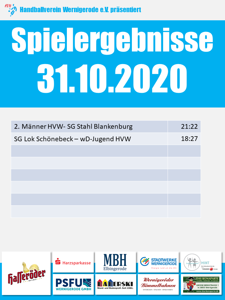 Spielergebnisse vom 31.10.2020