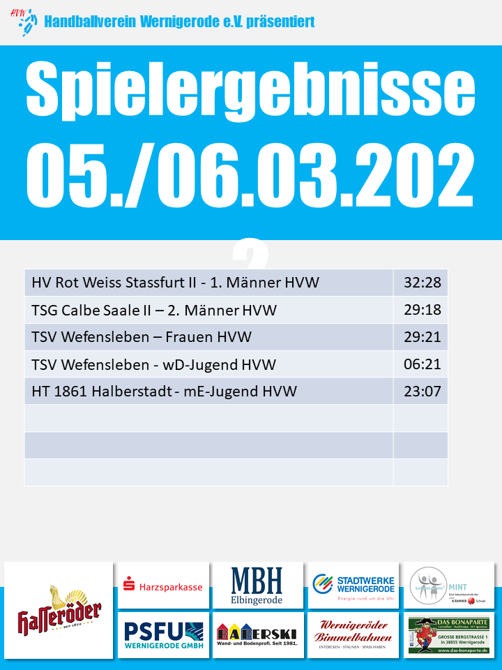 HVW Spielergebnisse vom Wochenende 05./06.03.2022