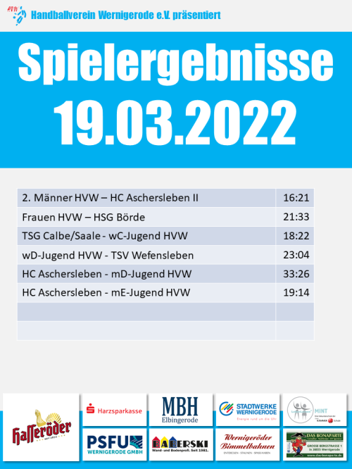 HVW Spielergebnisse vom 19.03.2022