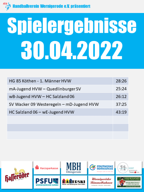 HVW Spielergebnisse vom 30.04.2022