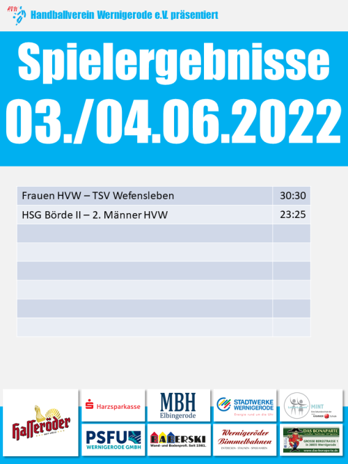 HVW Spielergebnisse vom Wochenende 03./04.06.2022