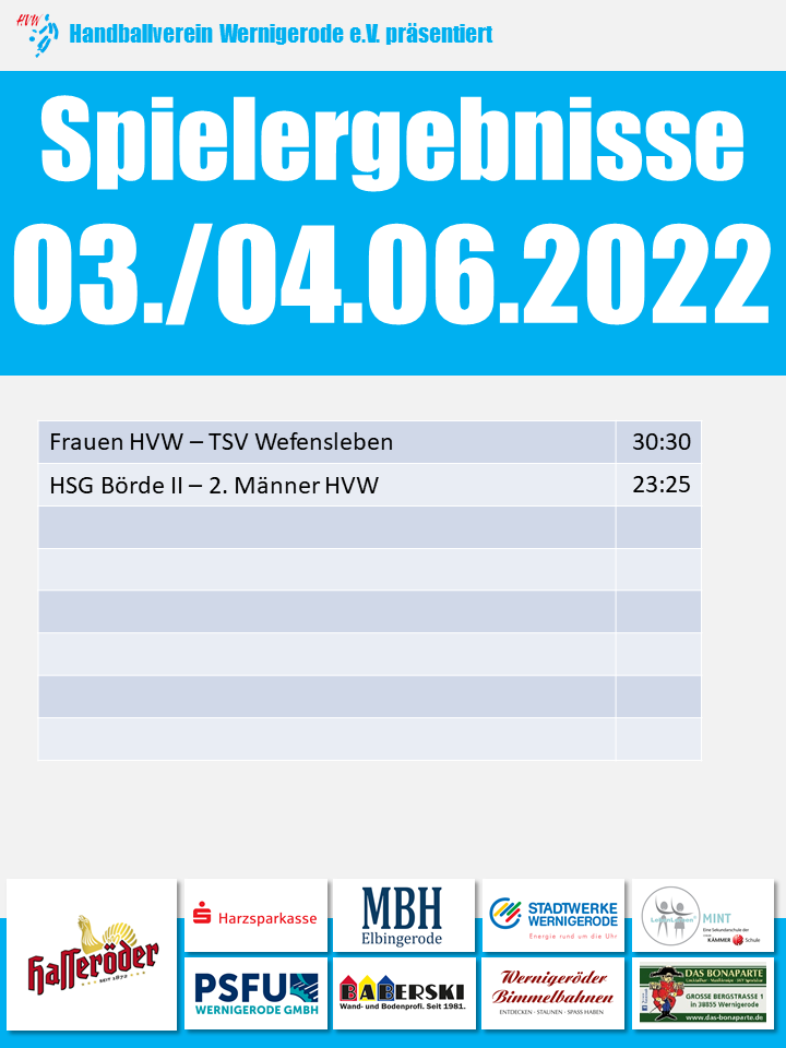 HVW Spielergebnisse vom Wochenende 03./04.06.2022