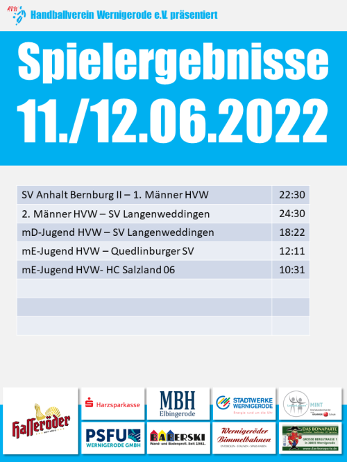 HVW Spielergbenisse vom Wochenende 11./12.06.2022