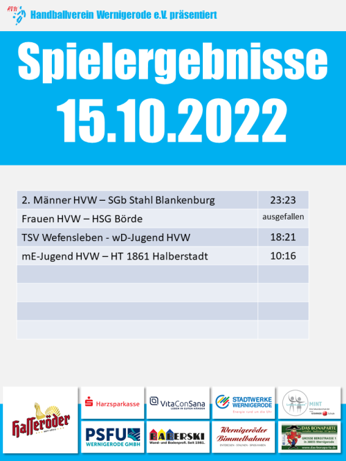 HVW Spielergebnisse vom 15.10.2022