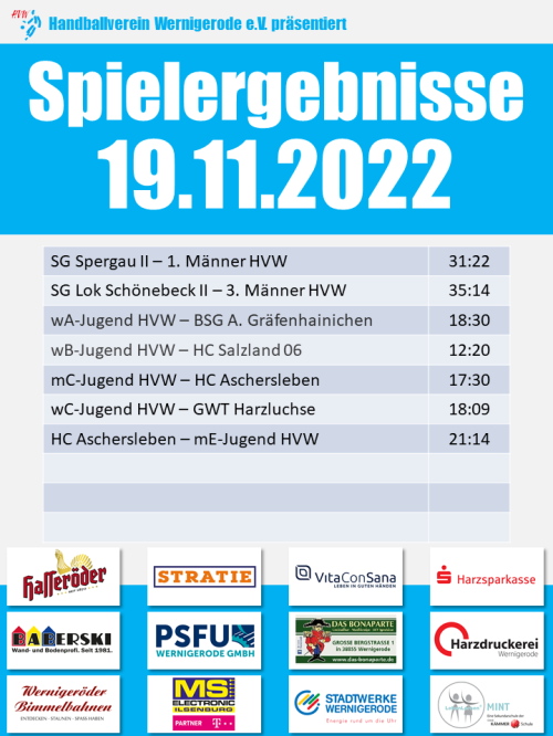 HVW Spielergebnisse vom 19.11.2022