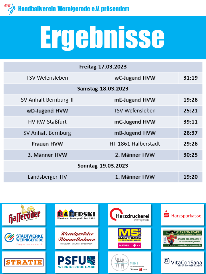 HVW Spielergebnisse vom Wochenende 17.-19.03.2023