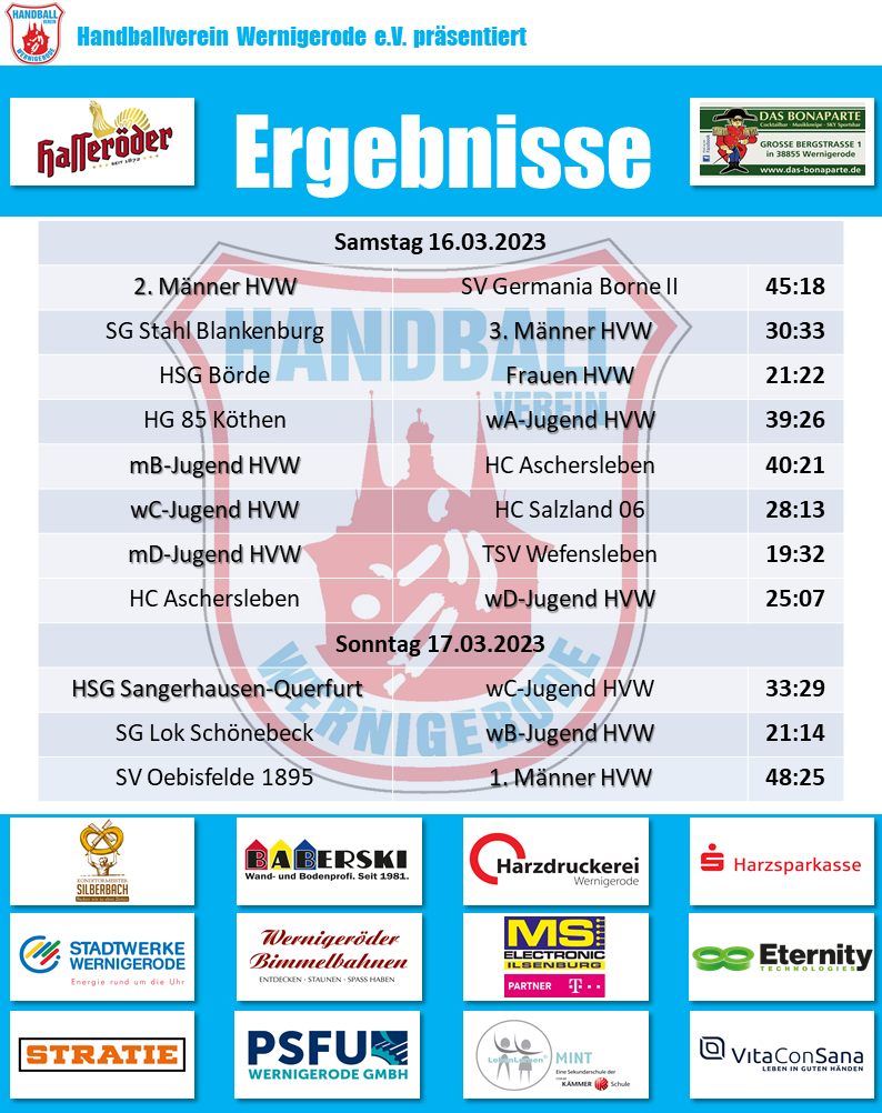 HVW Spielergebnisse vom Wochenende 16./17.03.2024