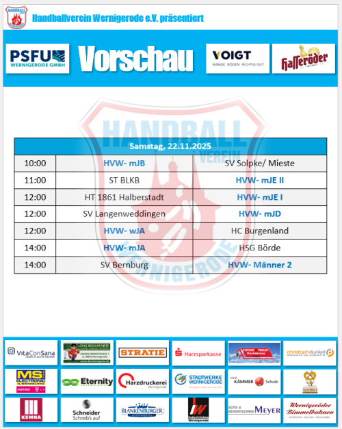 Samstag ist Handballtag. Unsere Spiele am Wochenende!