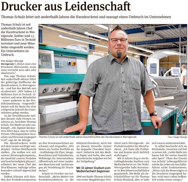 Portrait unseres Sponsoren Thomas Schulz, Chef der Harzdruckerei