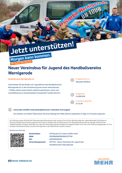 Crowdfoundingaktion für einen neuen Vereinsbus für die Auswärtsspiele der Mannschaften